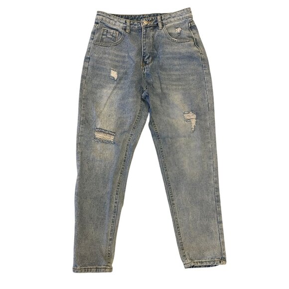 High Waisted Distressed Denim Boyfriend Mom Jeans Women's Small tapered - Picture 1 of 6